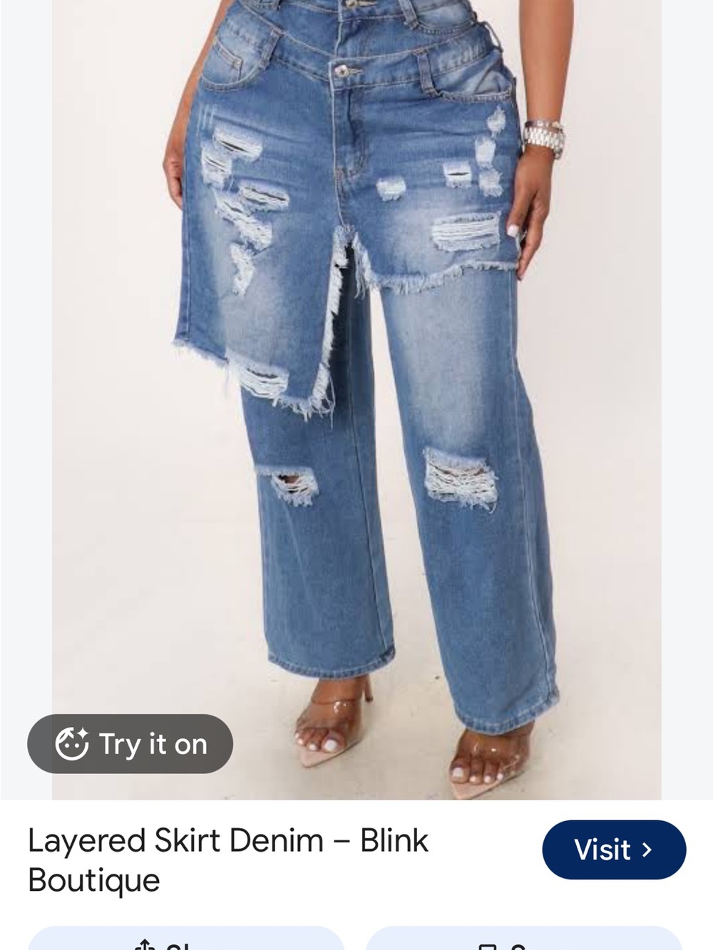 Women's Distressed Light Blue Flare Jeans with Layered Skirt Panel